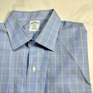 Brooks Brothers 1818 Men's Shirt‎ Blue Plaid Long Sleeve Button Non-Iron 17 2/3